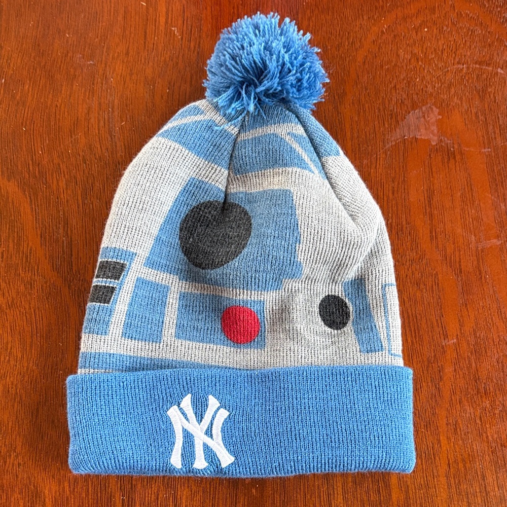 Star Wars R2-D2 Official Yankee Blue and Gray Kids Beanie with Pom Pom
